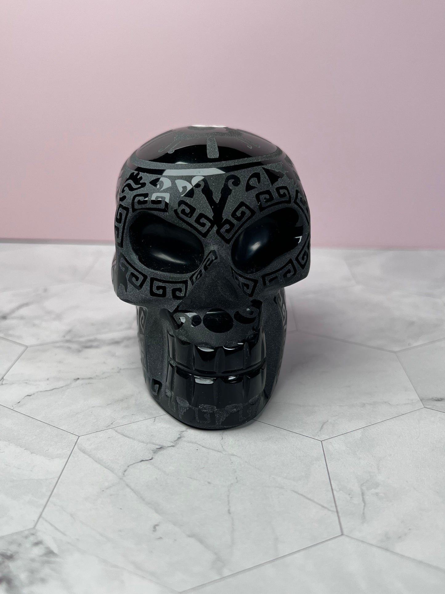 ONE (1) Stunning Etched Obsidian Skull from Mexico