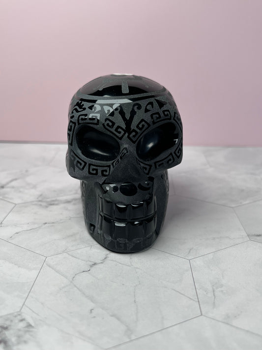 ONE (1) Stunning Etched Obsidian Skull from Mexico