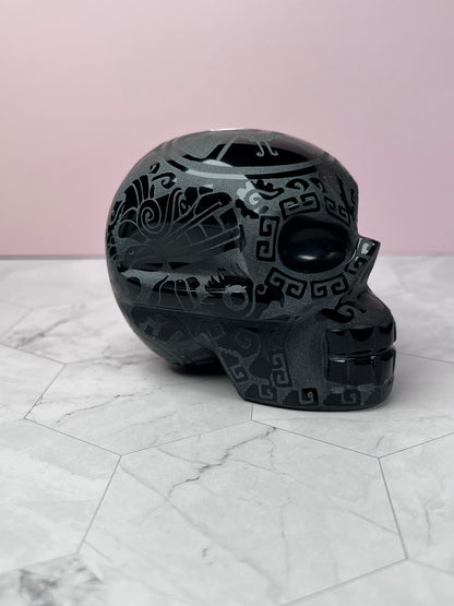 ONE (1) Stunning Etched Obsidian Skull from Mexico