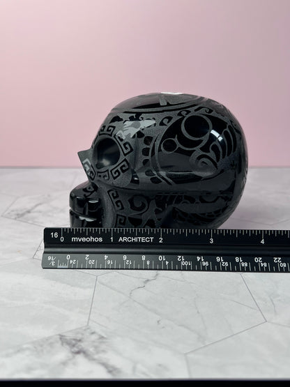 ONE (1) Stunning Etched Obsidian Skull from Mexico