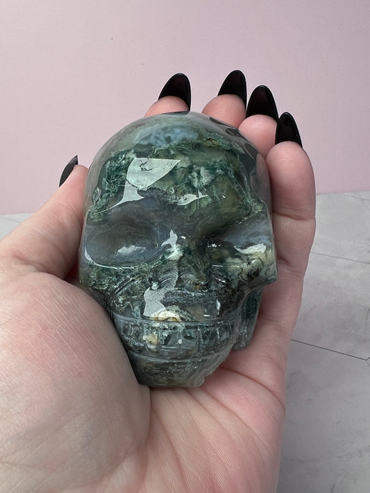 Stunning High Quality Moss Agate Skull H