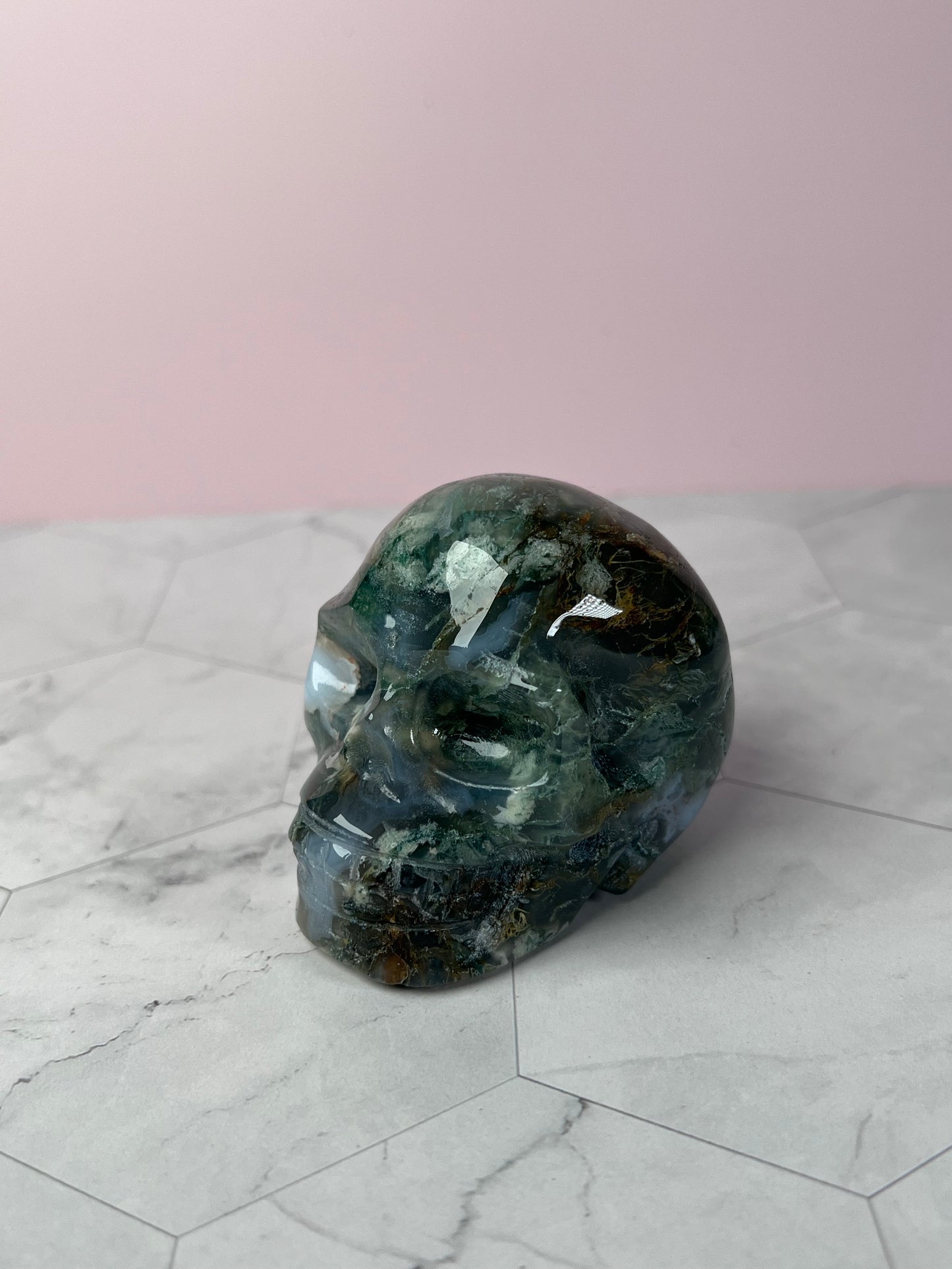 Stunning High Quality Moss Agate Skull I