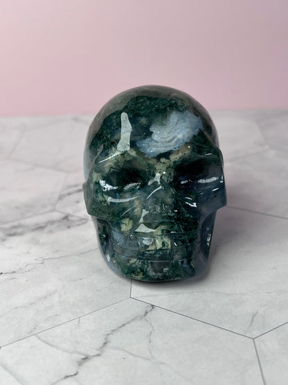 Stunning High Quality Moss Agate Skull E