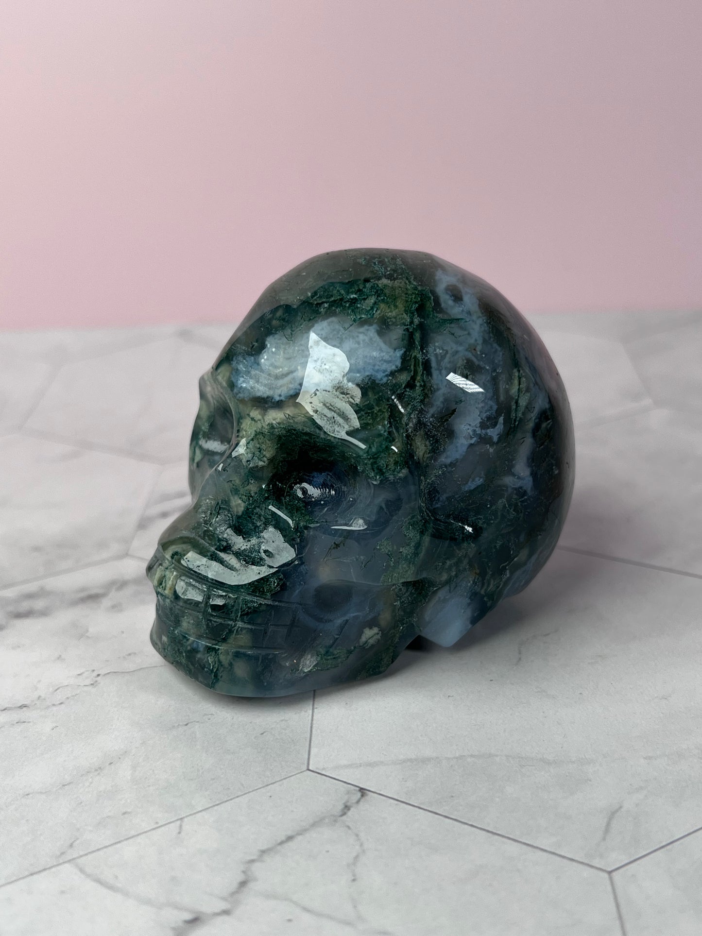 Stunning High Quality Moss Agate Skull E