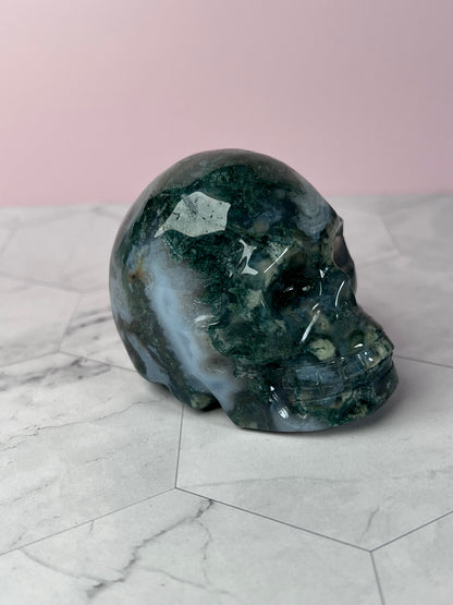 Stunning High Quality Moss Agate Skull E