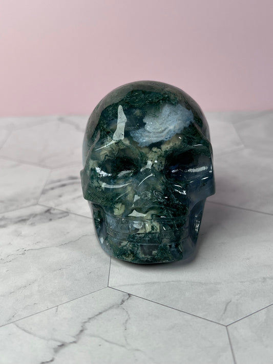 Stunning High Quality Moss Agate Skull E