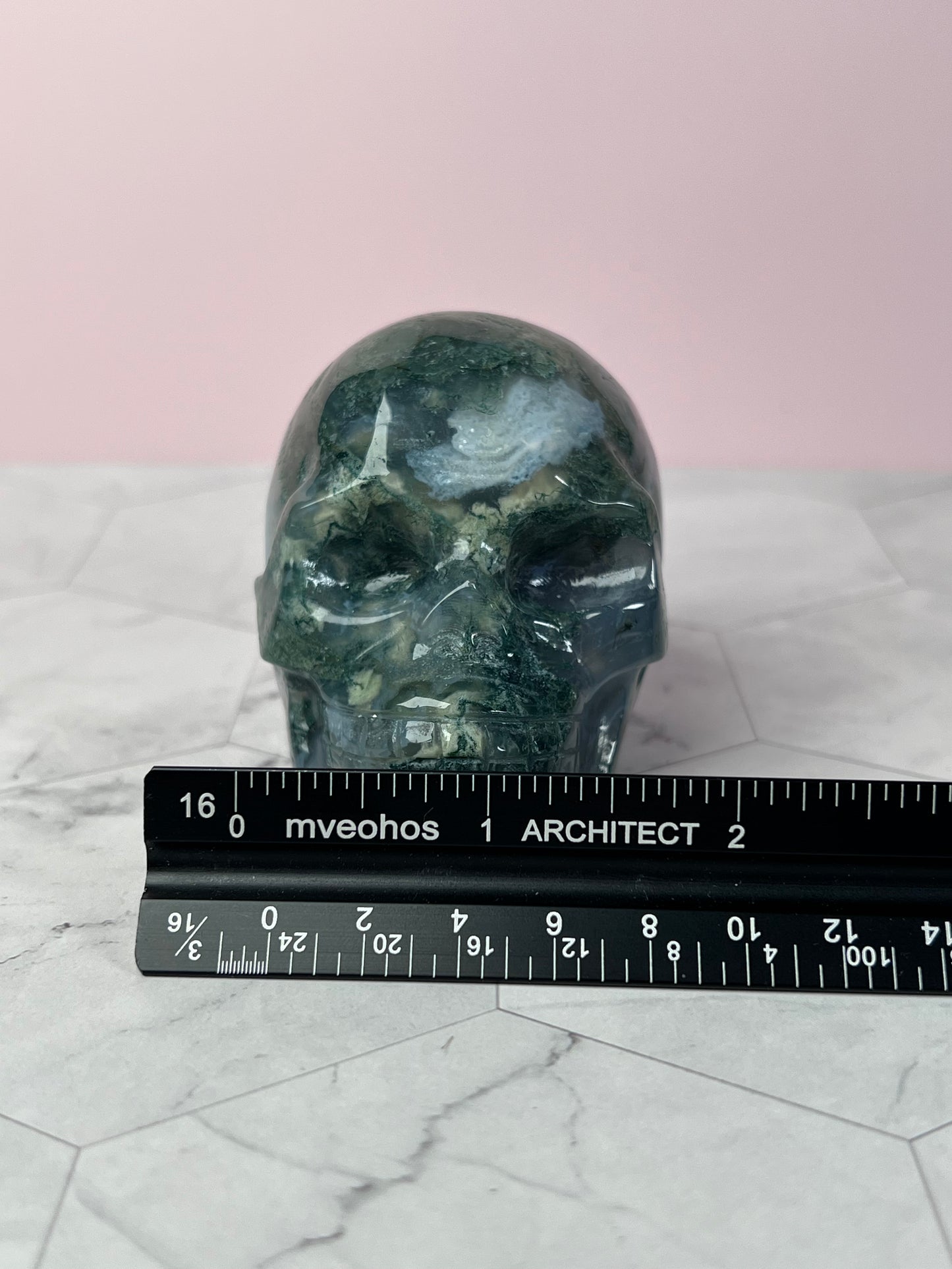 Stunning High Quality Moss Agate Skull E