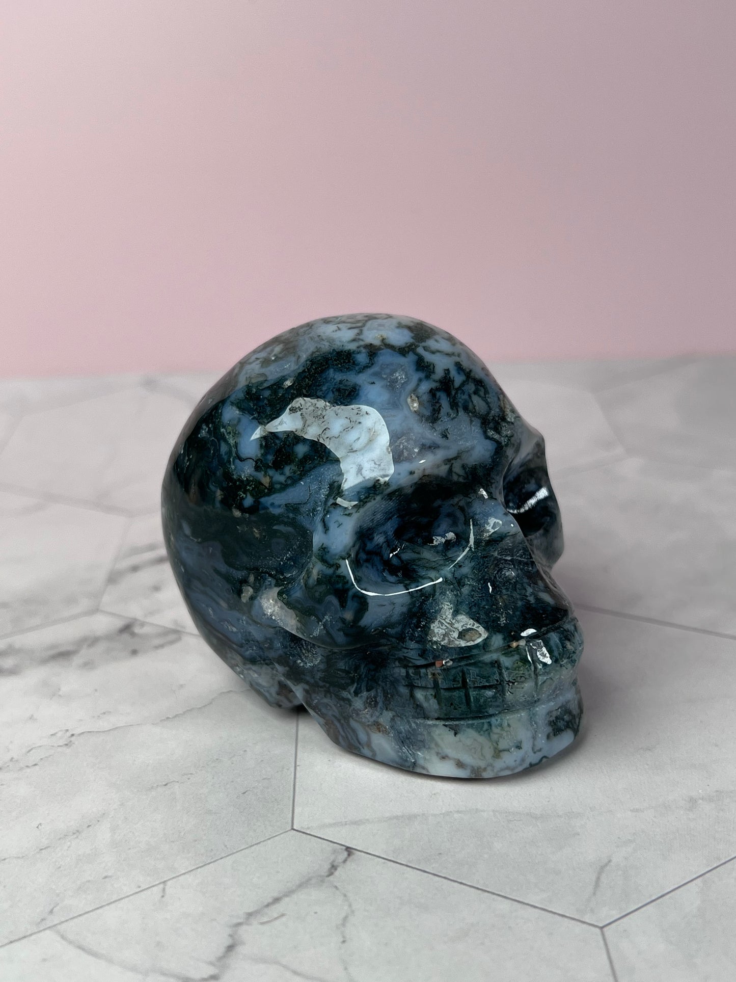 Stunning High Quality Moss Agate Skull C