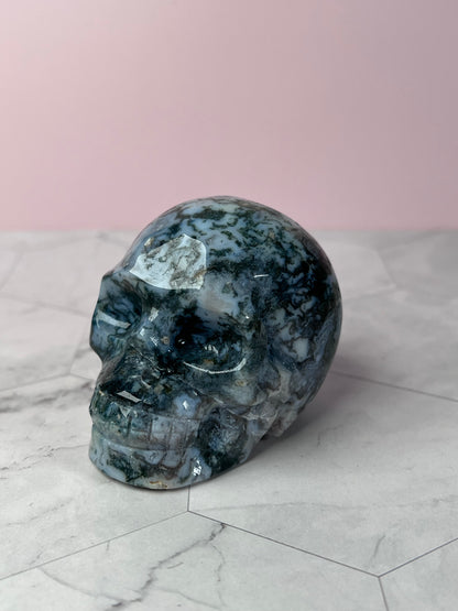 Stunning High Quality Moss Agate Skull C