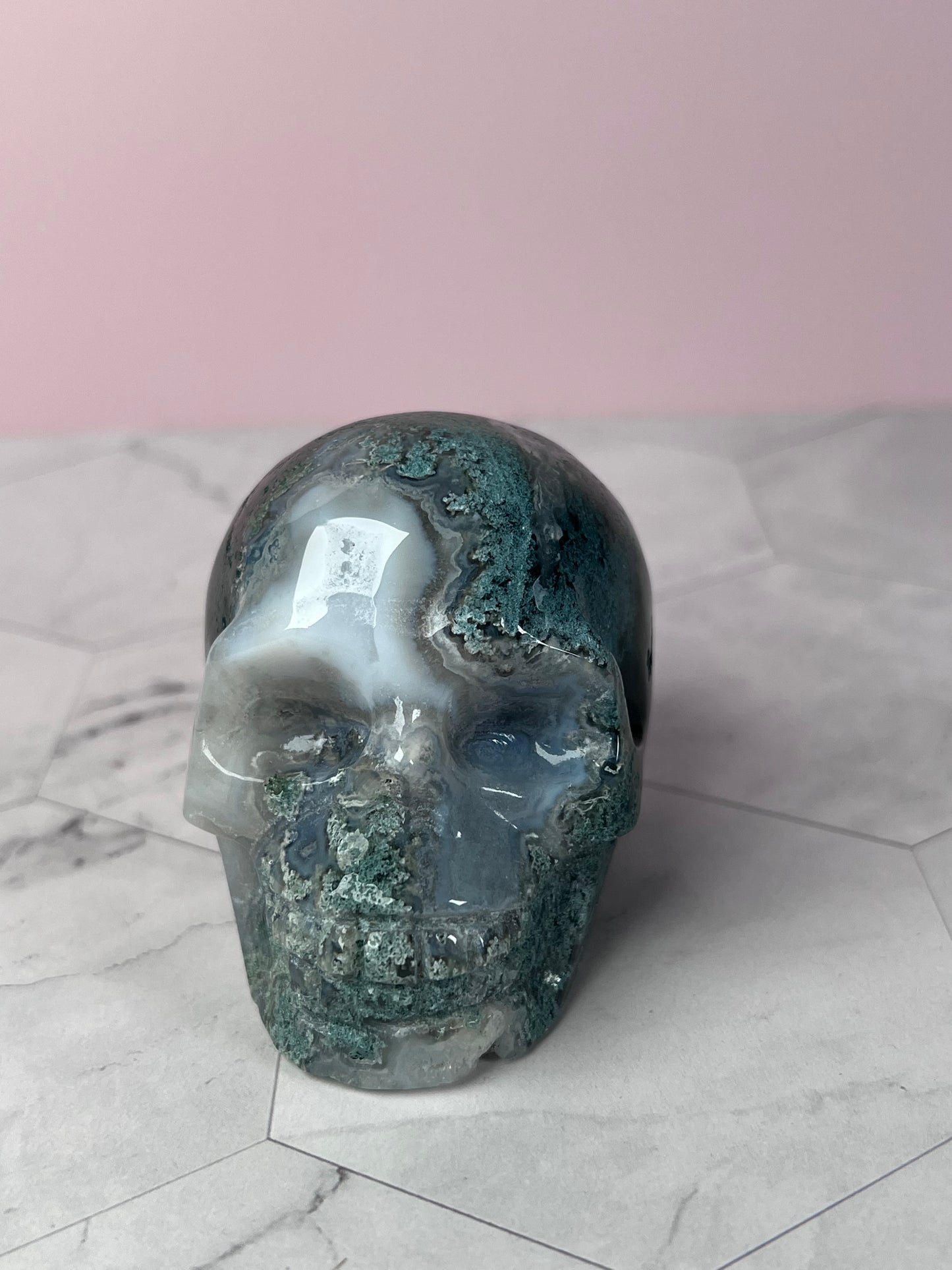 Stunning High Quality Moss Agate Skull B