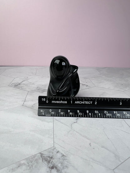 ONE (1) Stunning Kawaii Obsidian Grim Reaper Carving