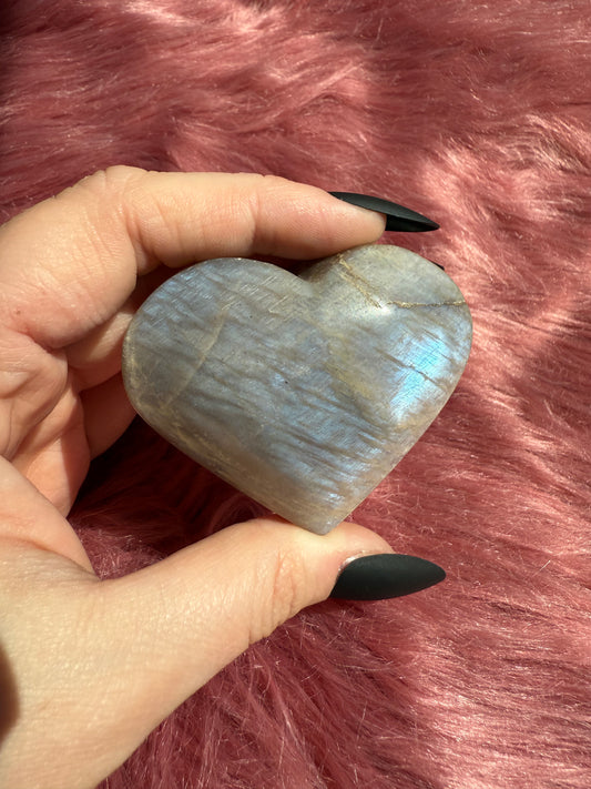 ONE (1) Stunning Blue Flash Moonstone Heart - Intuitively Selected