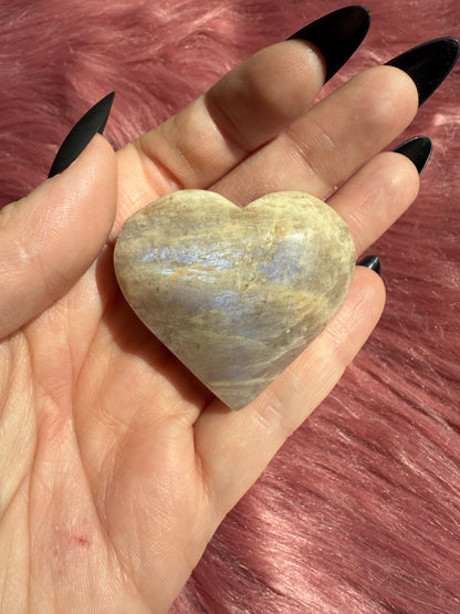 ONE (1) Stunning Blue Flash Moonstone Heart - Intuitively Selected
