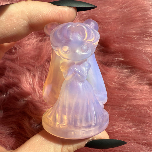 Stunning High Quality Pink Opalite Moon Princess Carving