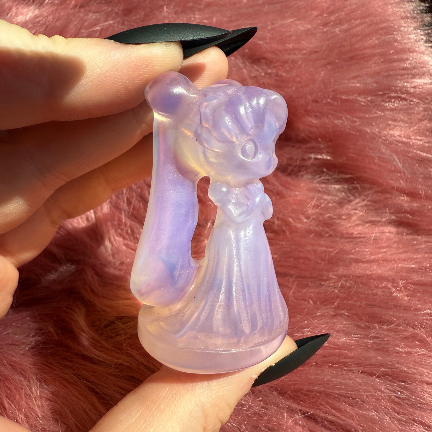 Stunning High Quality Pink Opalite Moon Princess Carving