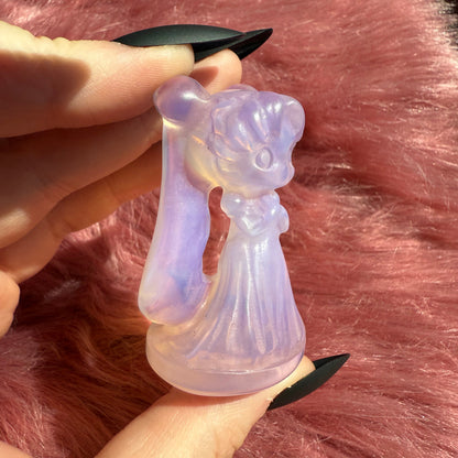 Stunning High Quality Pink Opalite Moon Princess Carving