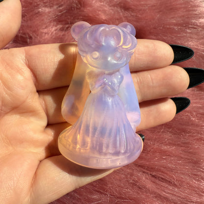 Stunning High Quality Pink Opalite Moon Princess Carving