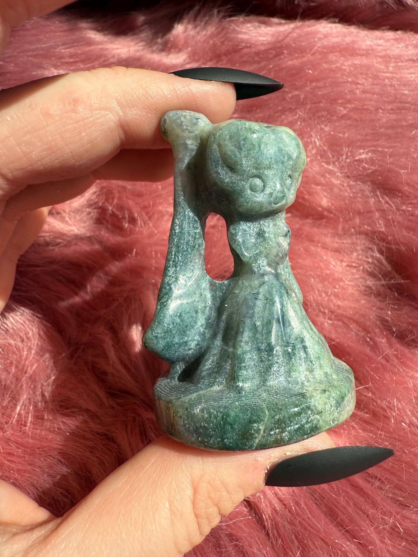 Stunning High Quality Moss Agate Moon Princess Carving
