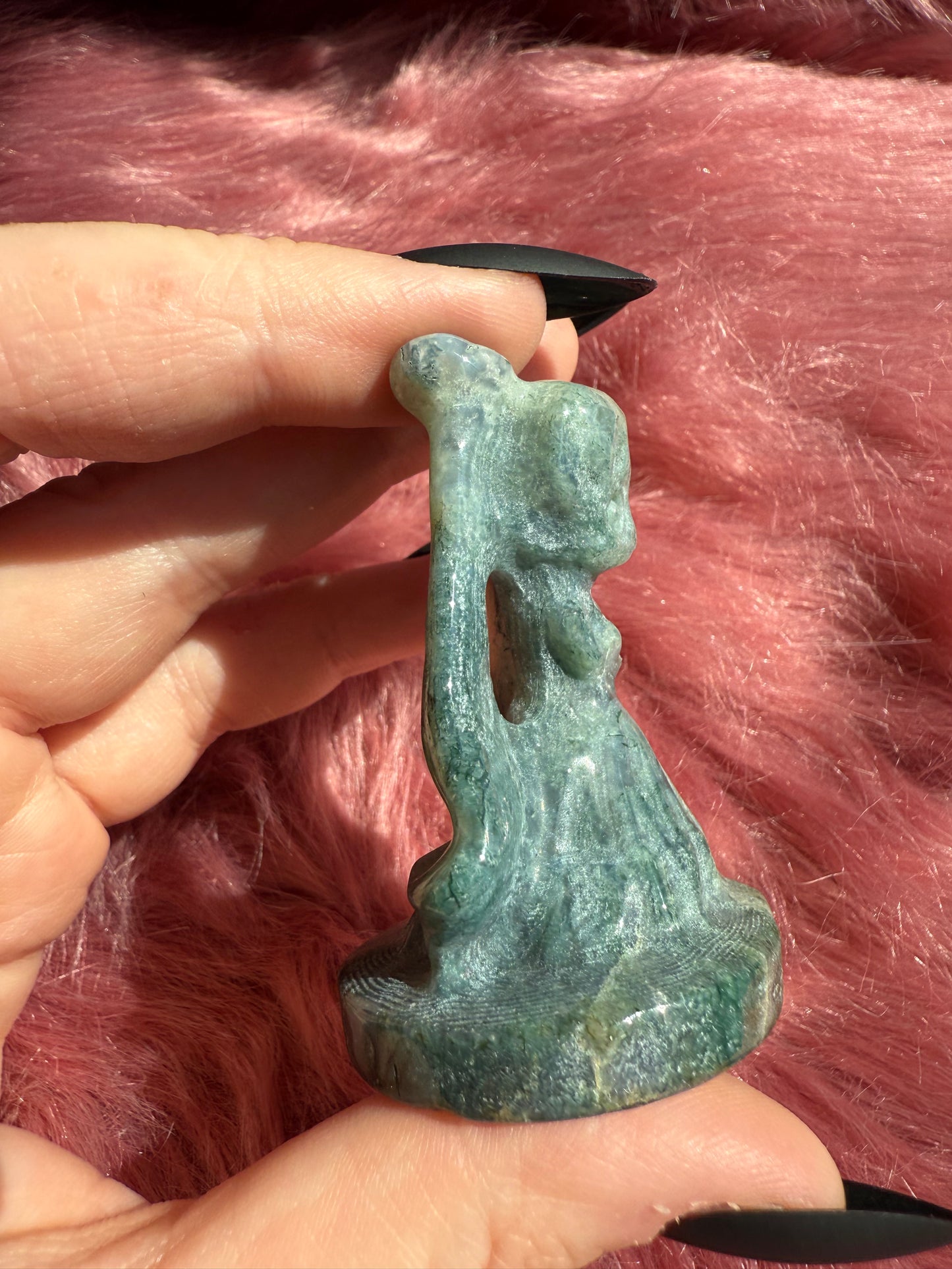 Stunning High Quality Moss Agate Moon Princess Carving