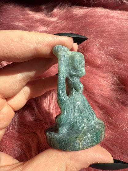 Stunning High Quality Moss Agate Moon Princess Carving