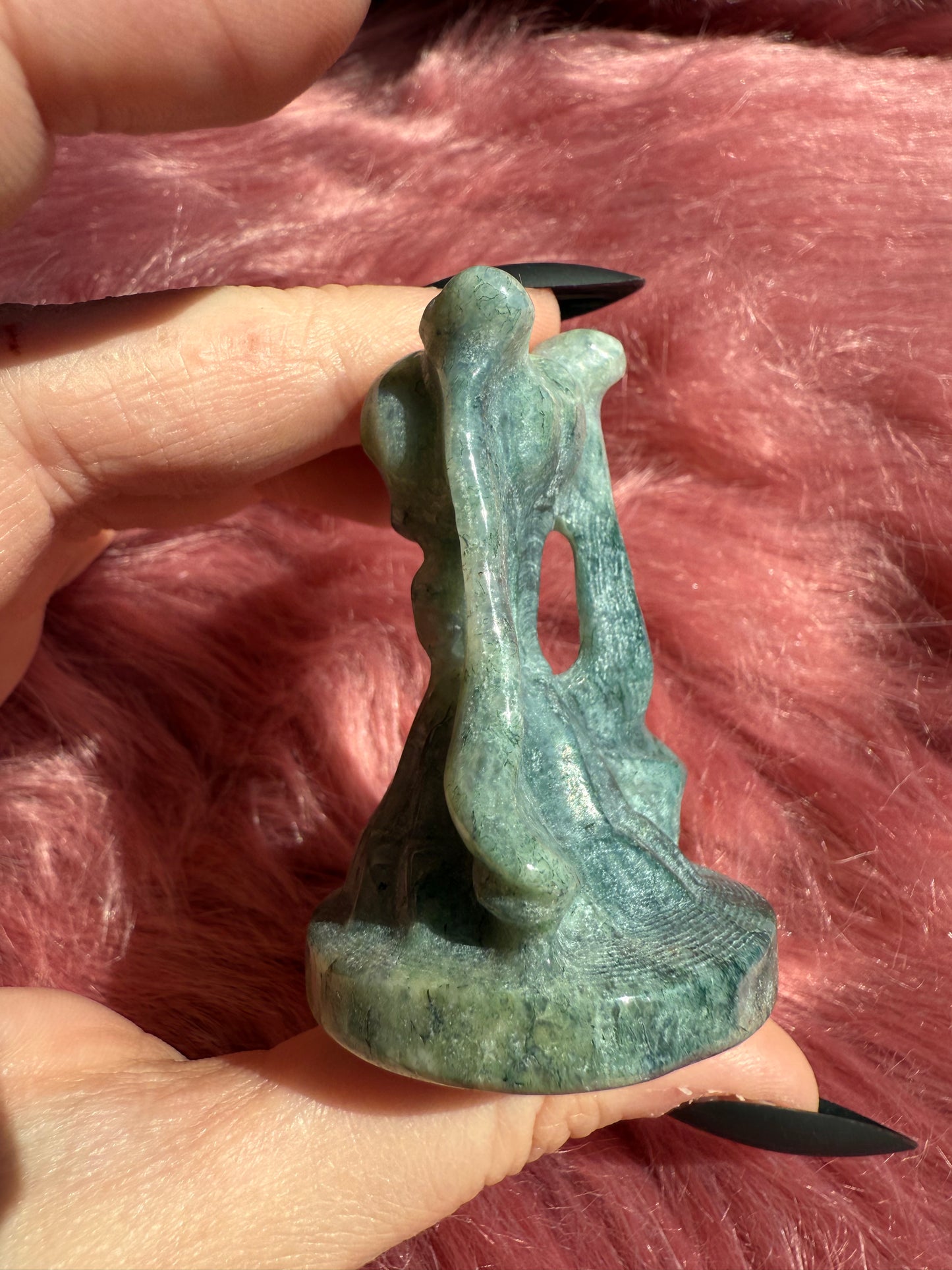 Stunning High Quality Moss Agate Moon Princess Carving