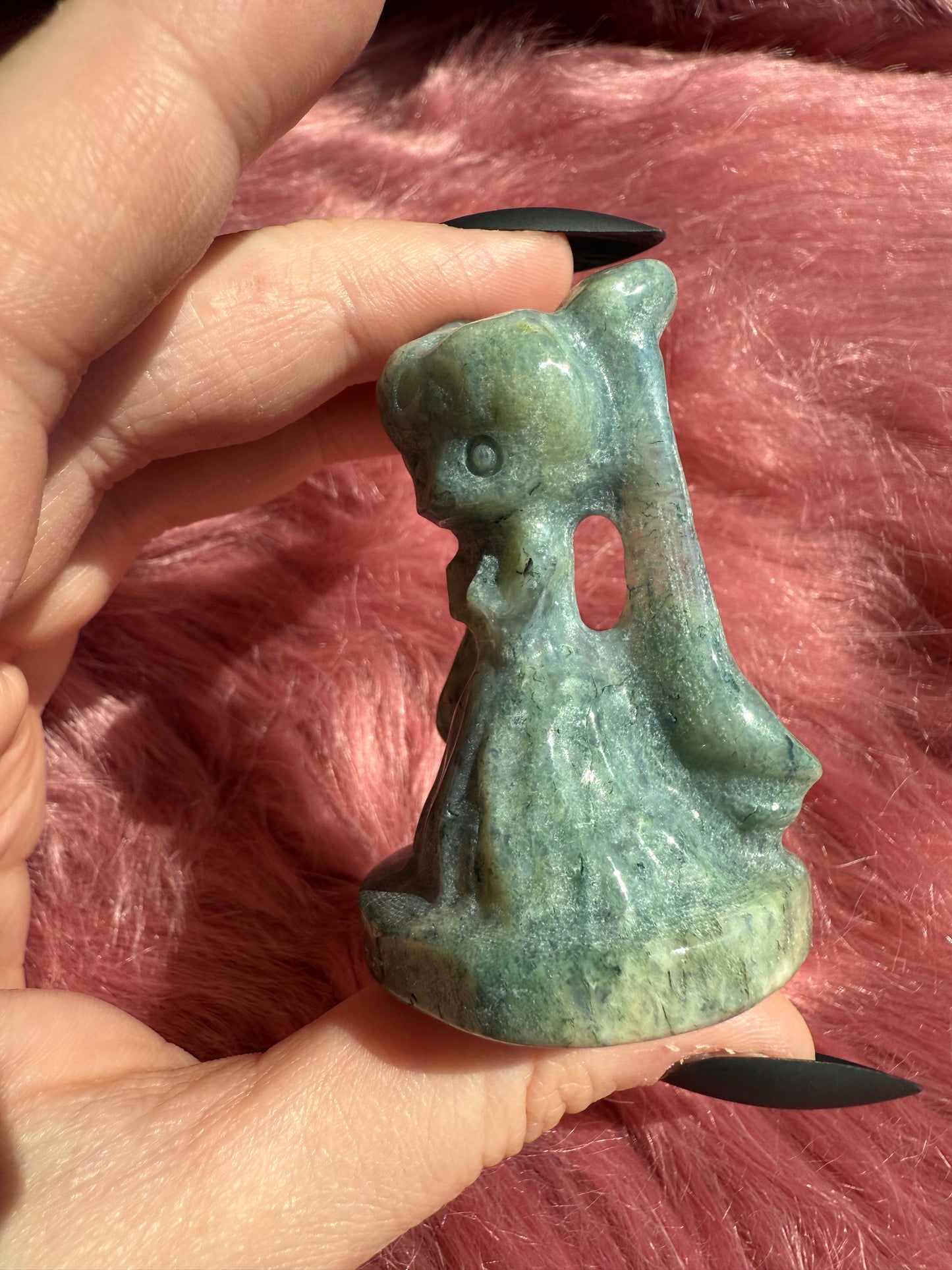 Stunning High Quality Moss Agate Moon Princess Carving