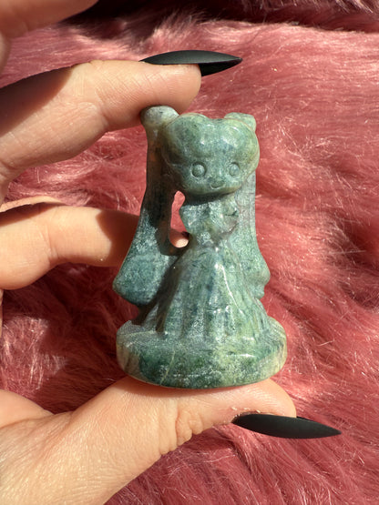 Stunning High Quality Moss Agate Moon Princess Carving