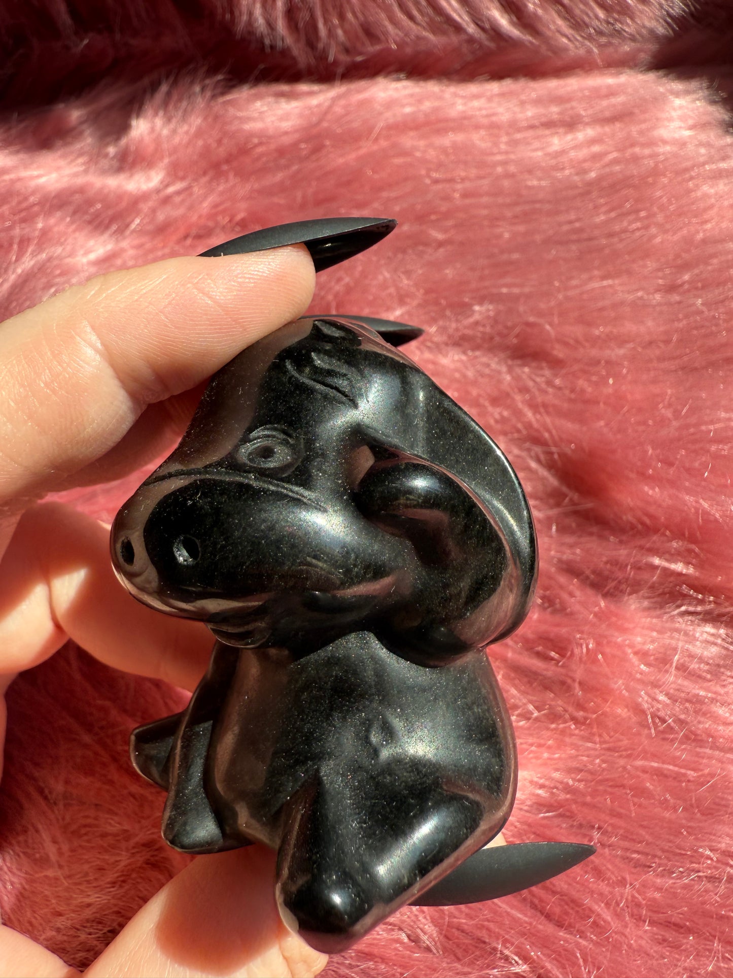 Stunning High Quality Goldensheen Obsidian Donkey Carving