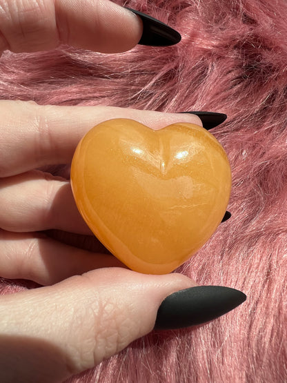 ONE (1) Stunning Juicy Orange Calcite Heart from Mexico - E