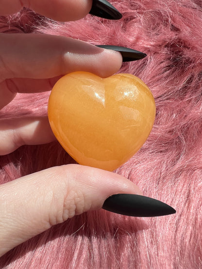 ONE (1) Stunning Juicy Orange Calcite Heart from Mexico - E