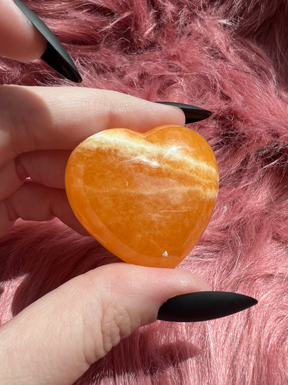 ONE (1) Stunning Juicy Orange Calcite Heart from Mexico - B