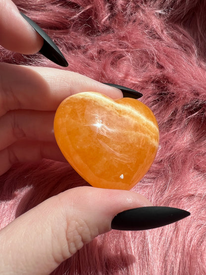 ONE (1) Stunning Juicy Orange Calcite Heart from Mexico - B