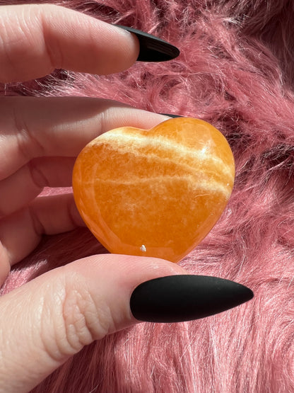 ONE (1) Stunning Juicy Orange Calcite Heart from Mexico - B