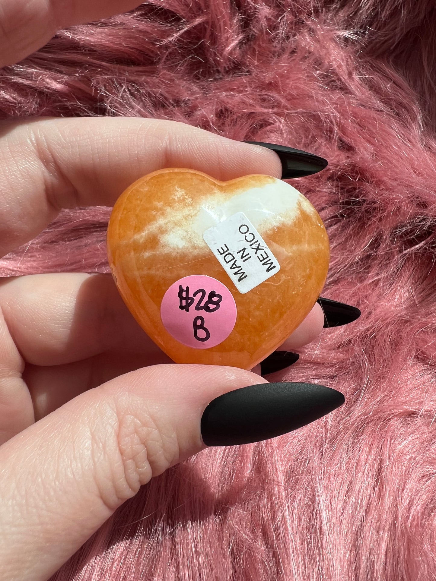 ONE (1) Stunning Juicy Orange Calcite Heart from Mexico - B