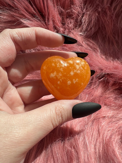 ONE (1) Stunning Juicy Orange Calcite Heart from Mexico - D