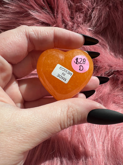 ONE (1) Stunning Juicy Orange Calcite Heart from Mexico - D