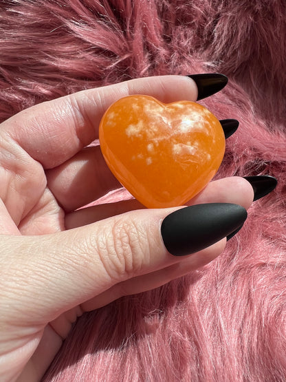 ONE (1) Stunning Juicy Orange Calcite Heart from Mexico - D