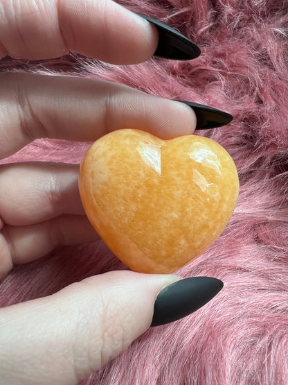 ONE (1) Stunning Juicy Orange Calcite Heart from Mexico - C