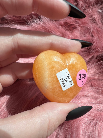 ONE (1) Stunning Juicy Orange Calcite Heart from Mexico - C