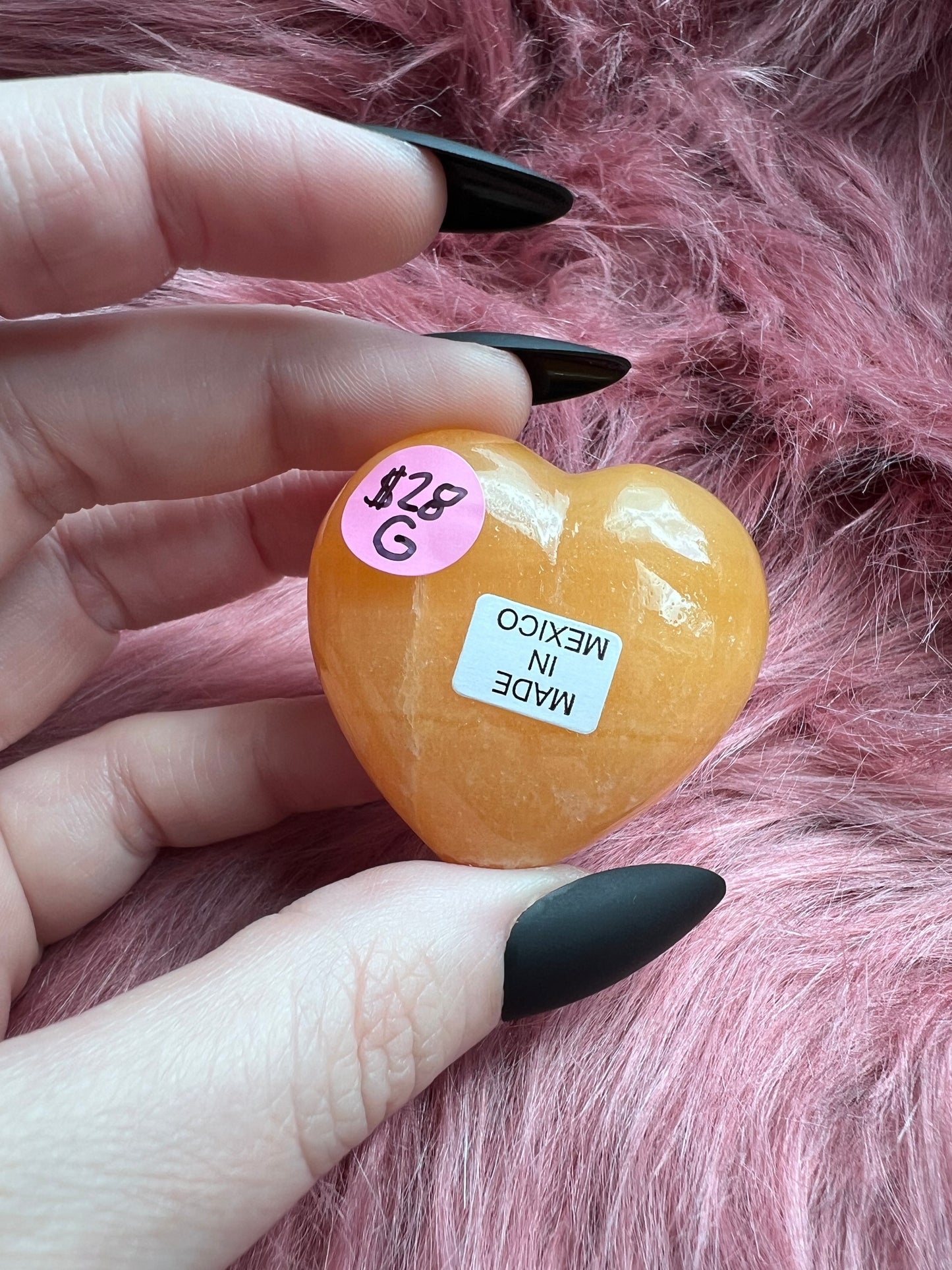 ONE (1) Stunning Juicy Orange Calcite Heart from Mexico - G