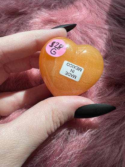 ONE (1) Stunning Juicy Orange Calcite Heart from Mexico - G