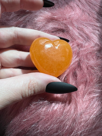 ONE (1) Stunning Juicy Orange Calcite Heart from Mexico - A