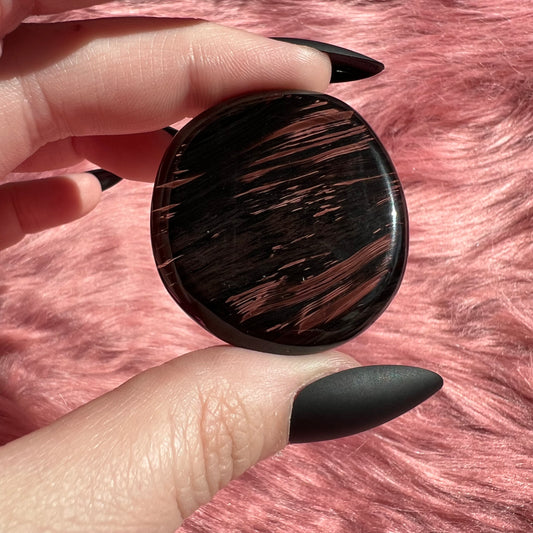 Stunning Midnight Lace Obsidian Pocket Stone - D