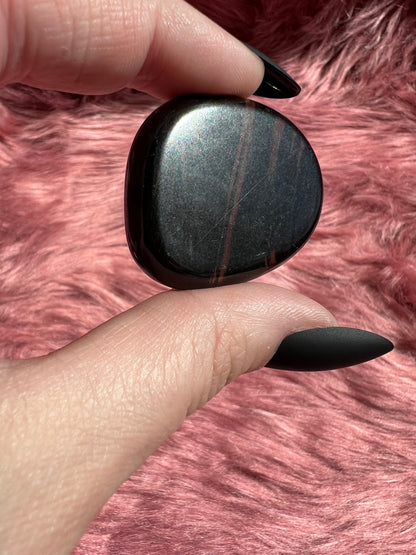 Stunning Midnight Lace Obsidian Pocket Stone - J