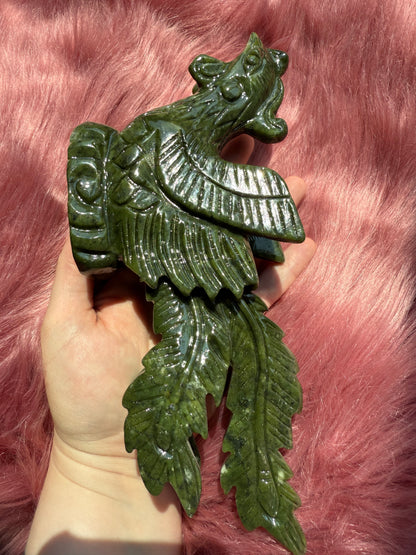 Stunning Green Nephrite Jade Phoenix Crystal Carving