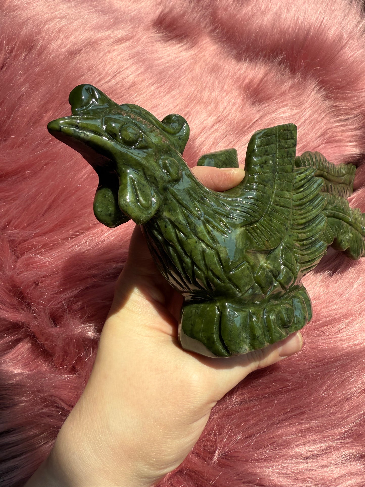 Stunning Green Nephrite Jade Phoenix Crystal Carving