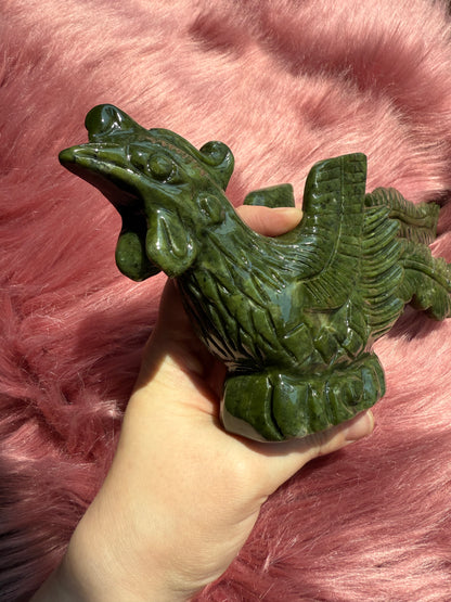 Stunning Green Nephrite Jade Phoenix Crystal Carving