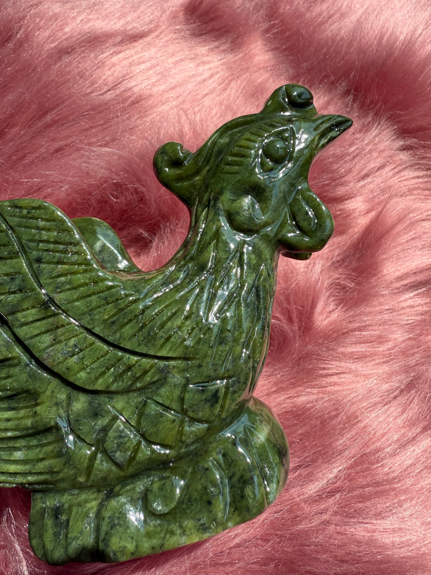 Stunning Green Nephrite Jade Phoenix Crystal Carving