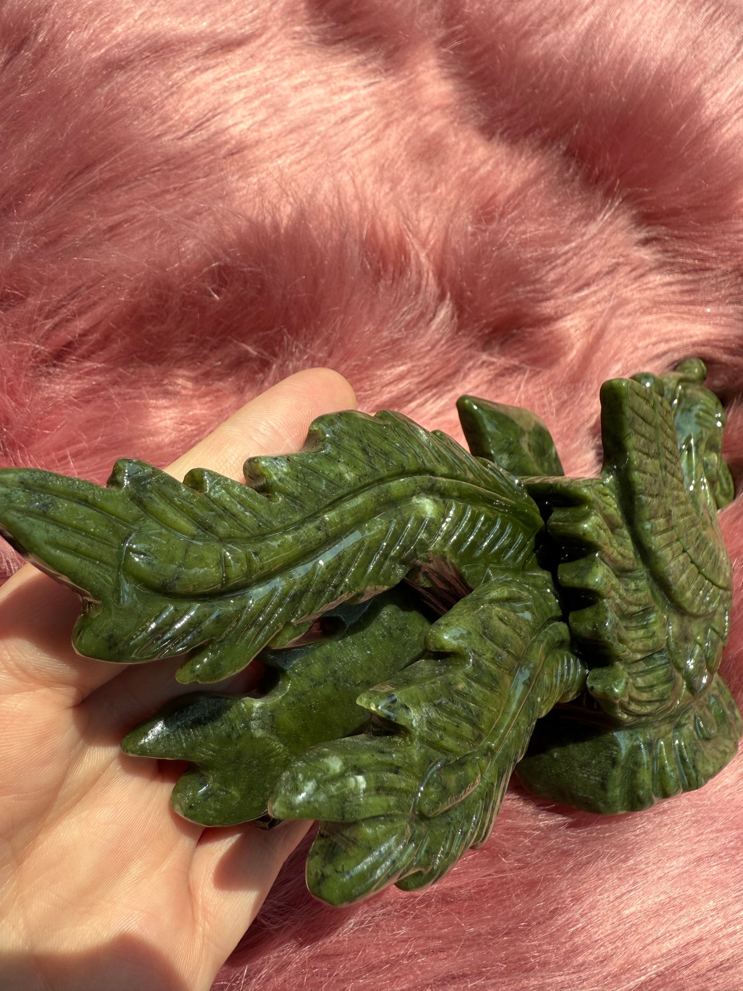 Stunning Green Nephrite Jade Phoenix Crystal Carving
