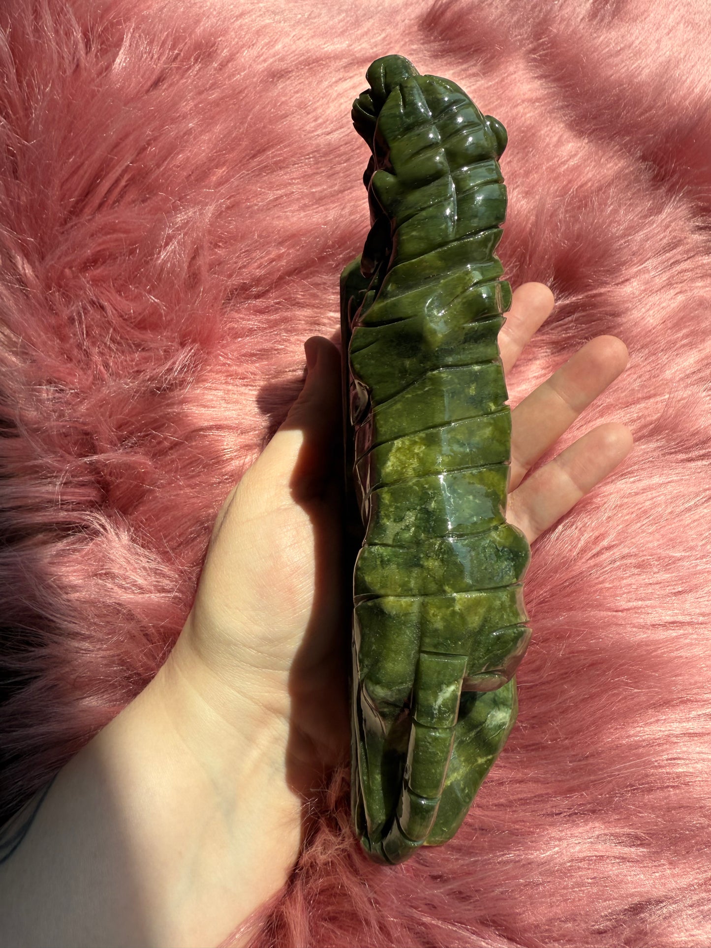 Stunning Green Nephrite Jade Tiger Crystal Carving